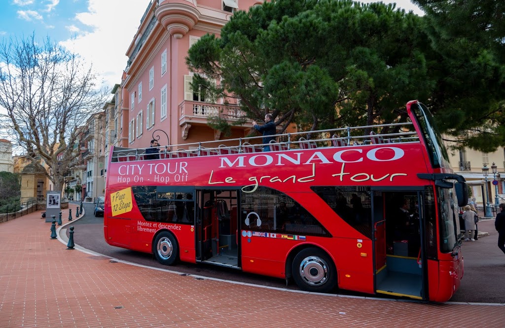 Monaco Le Grand Tour hop-on hop-off bus parked in Monaco City
