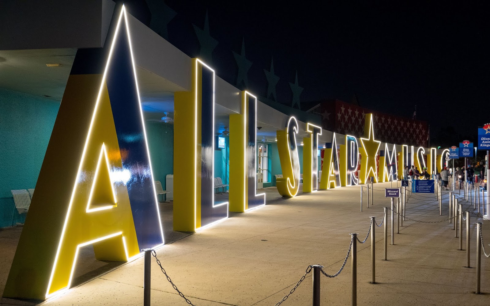 The bus stops at Disney's All-Star Music resort