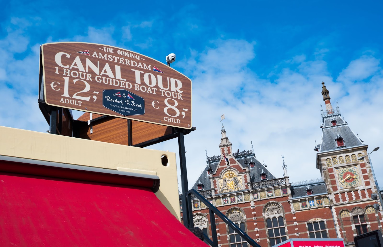 Canal boat dock in Amsterdam, The Netherlands