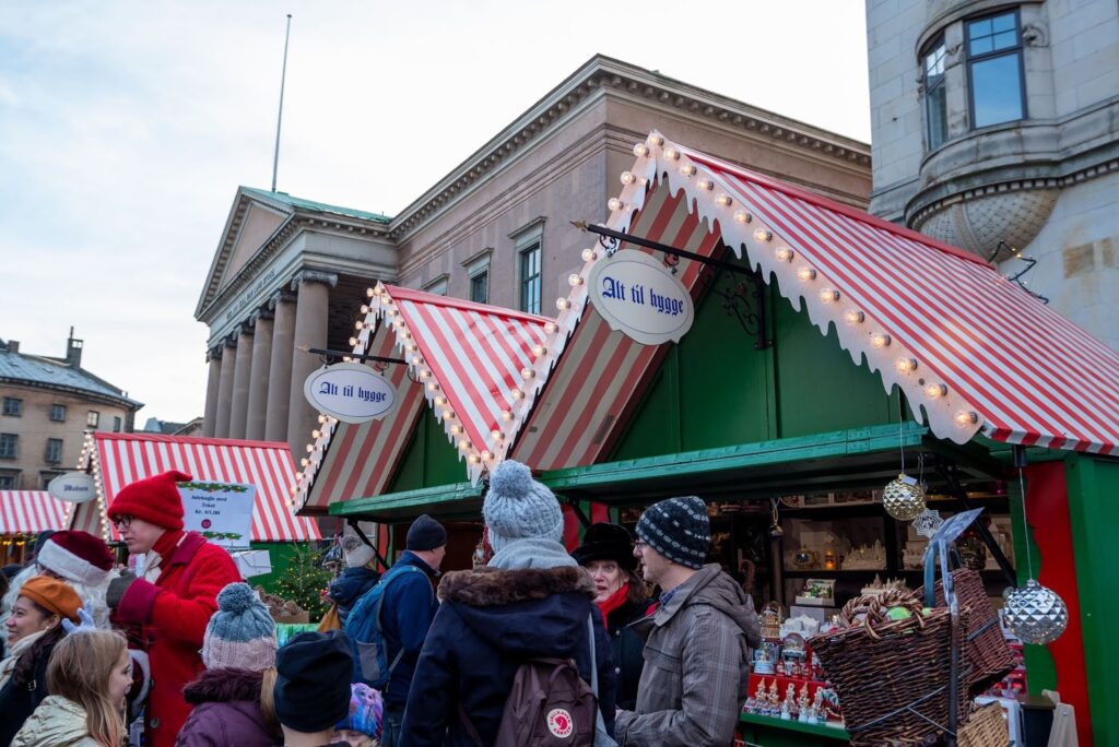 Stalls at the Hans Christian Andersen Christmas Market in Copenhagen, Denmark