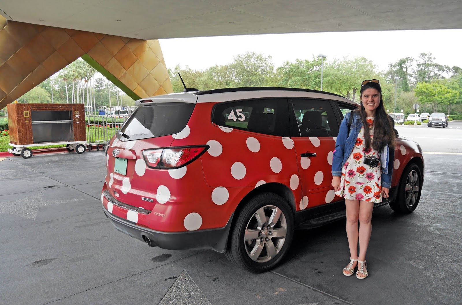 Kat Last next to one of the Walt Disney World Minnie Vans, Florida