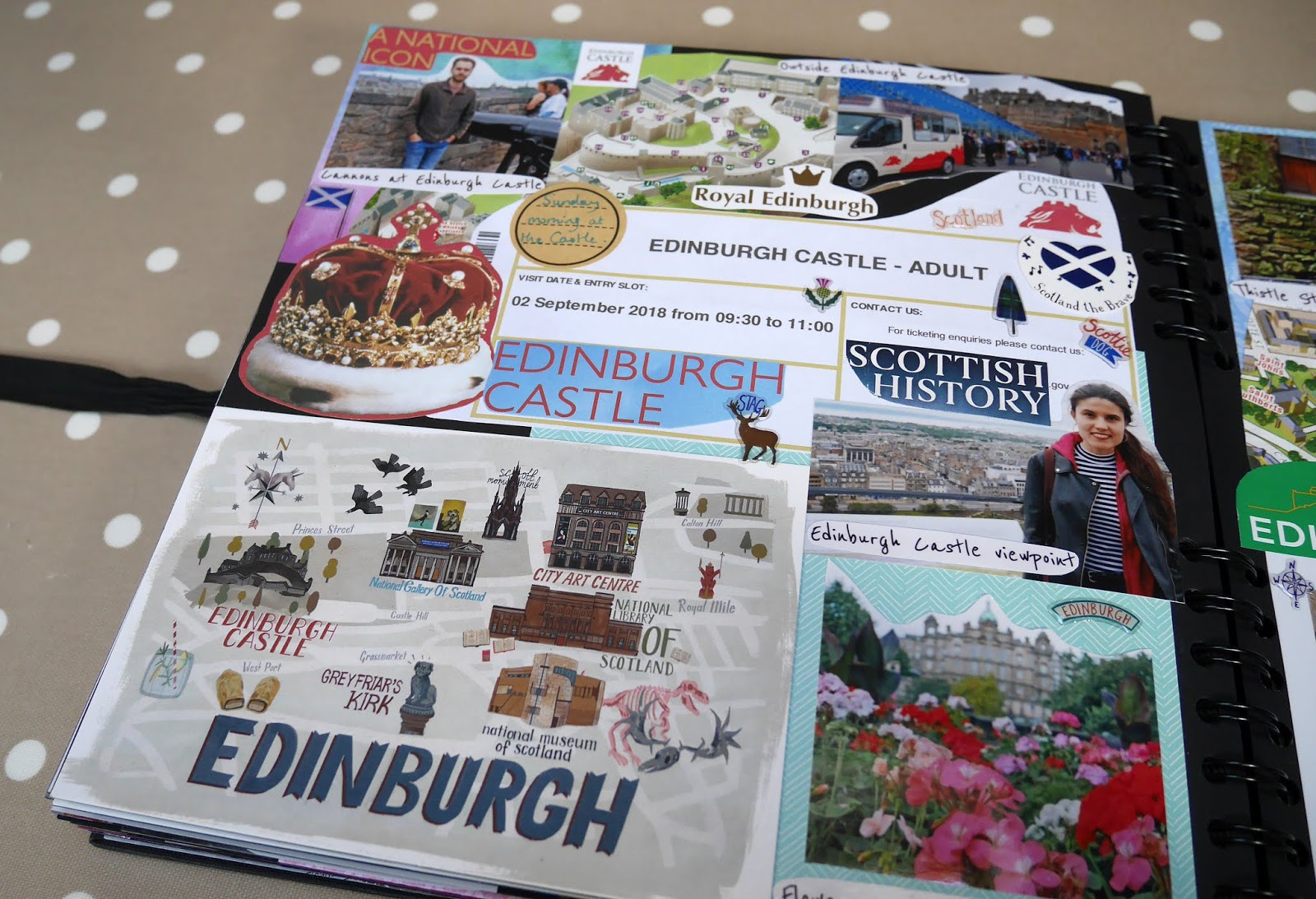 An Edinburgh, Scotland page in my 2018 travel scrapbook