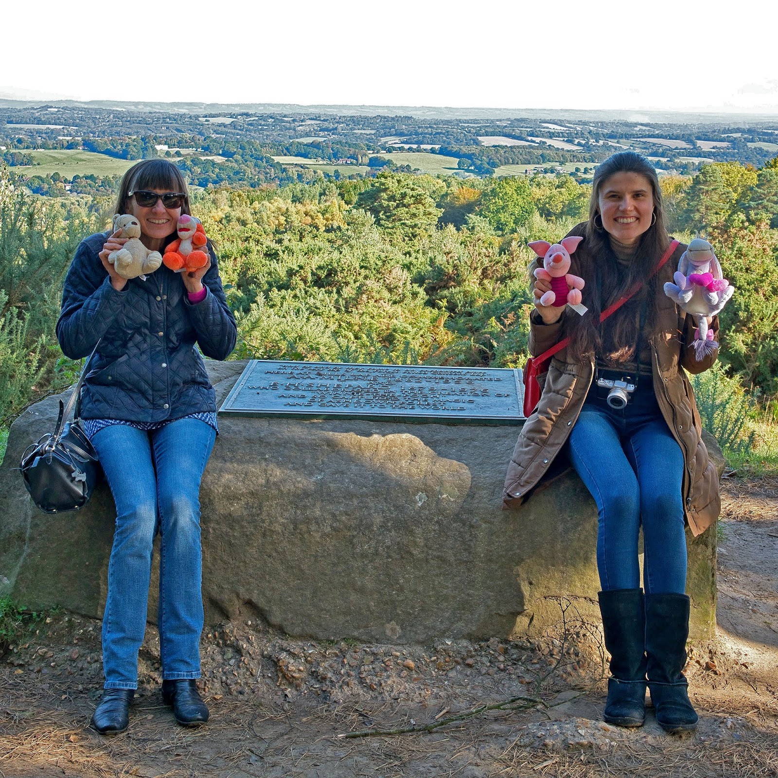 Kat Last and Mum beside the A.A. Milne and E.H. Shepard Memorial, Ashdown Forest