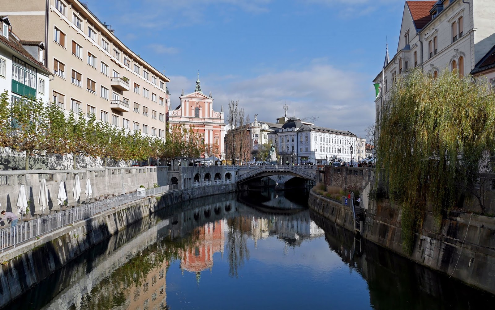 The Ljubljanica River and the centre of Ljubljana's Old Town, Slovenia