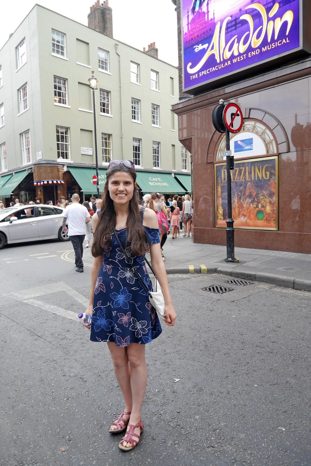 Kat Last outside the Prince Edward Theatre in London which is home to Aladdin The Musical