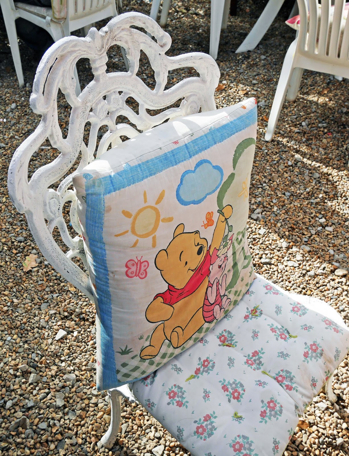 Winnie the Pooh cushion at Piglet's Tearoom in Ashdown Forest