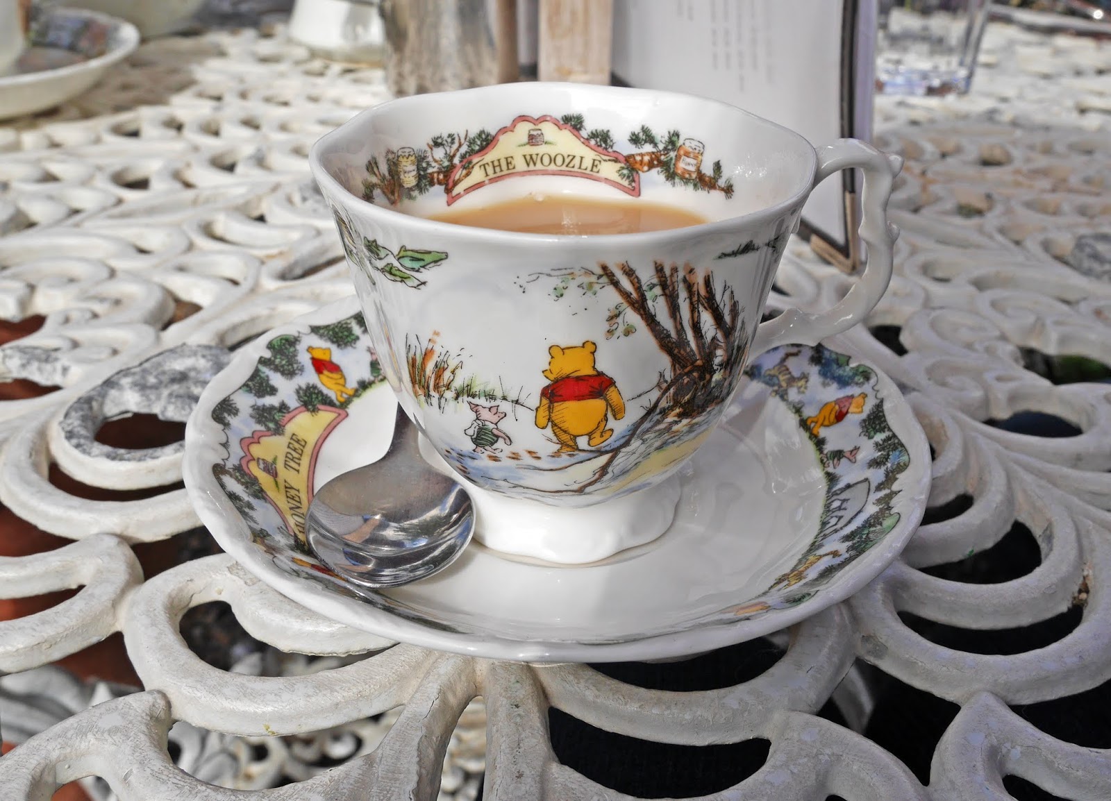 Drinking tea at Piglet's Tearoom in Hartfield