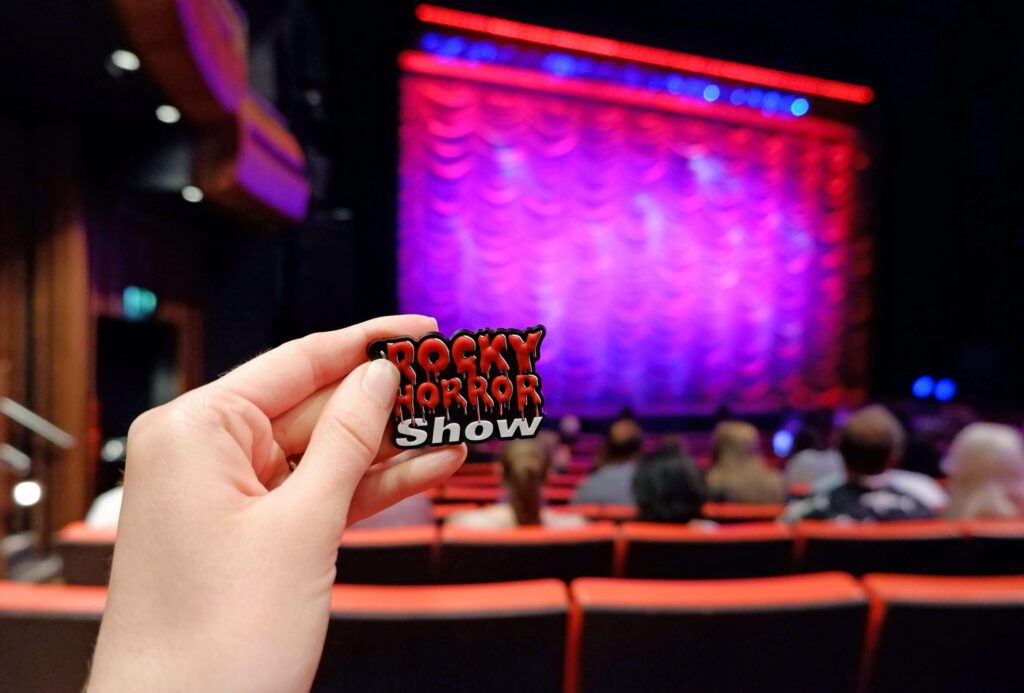 The Rocky Horror Show keyring inside The Marlowe Theatre auditorium, Canterbury