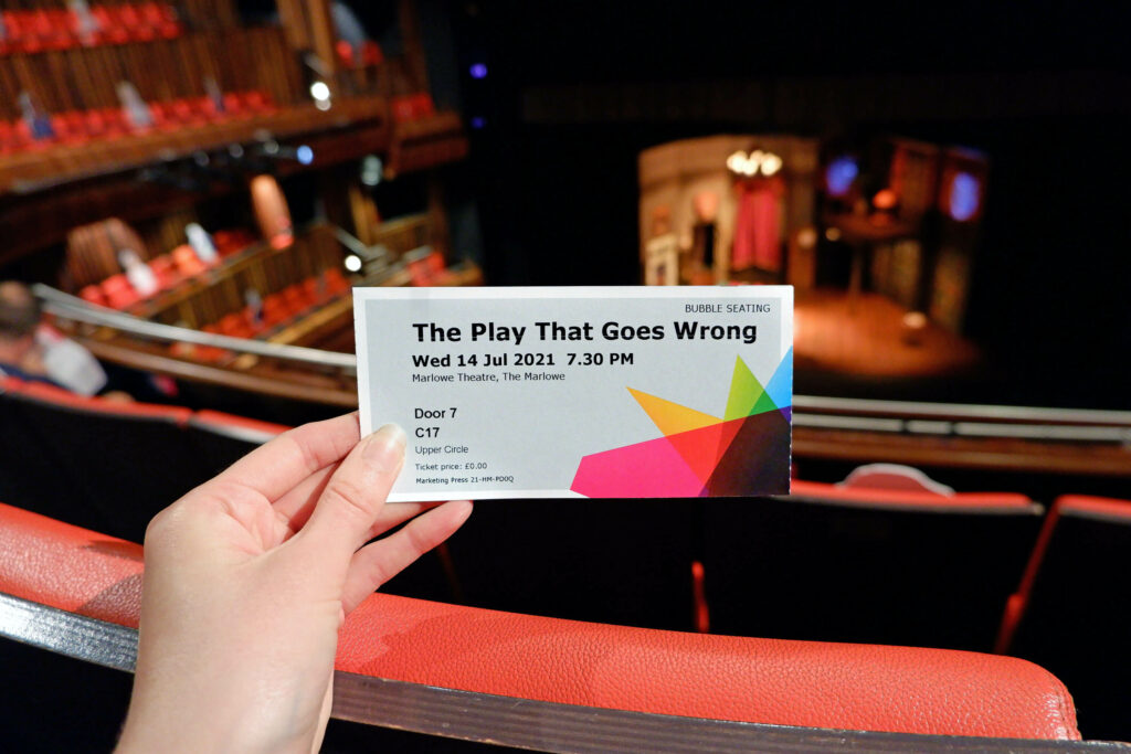 The Play That Goes Wrong ticket in The Marlowe Theatre auditorium, Canterbury