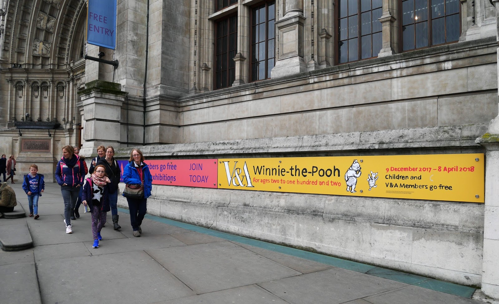 The Winnie the Pooh: Exploring a Classic exhibition sign outside the Victoria and Albert Museum