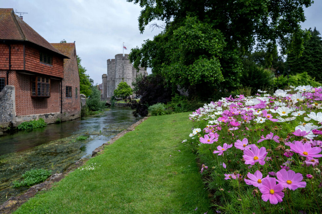 View of Westgate Towers from Westgate Gardens in Canterbury, Kent