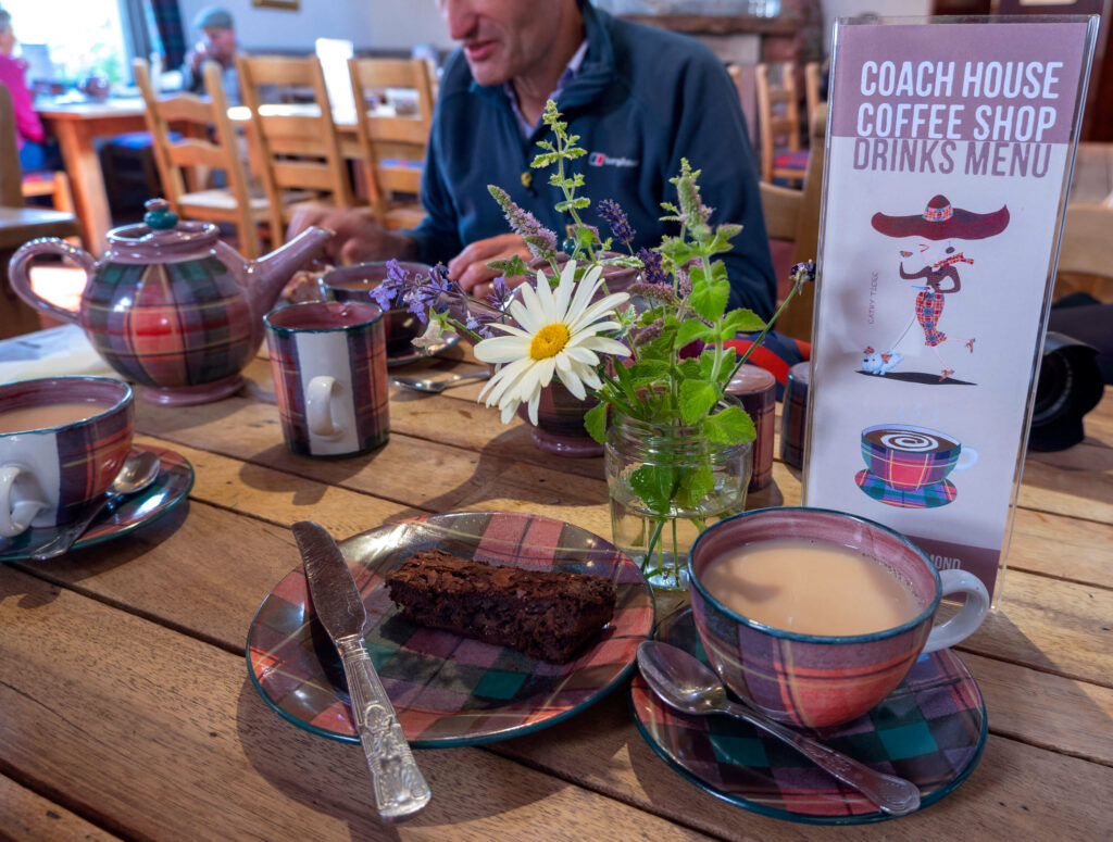 A chocolate brownie at Coach House Coffee Shop in Luss, Loch Lomond and the Trossachs