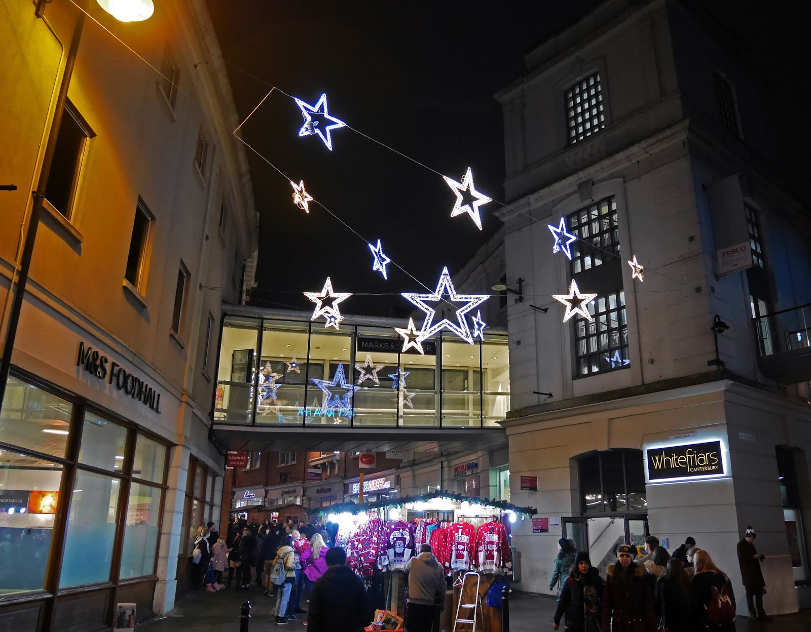 Star-shaped Christmas lights in Canterbury, Kent