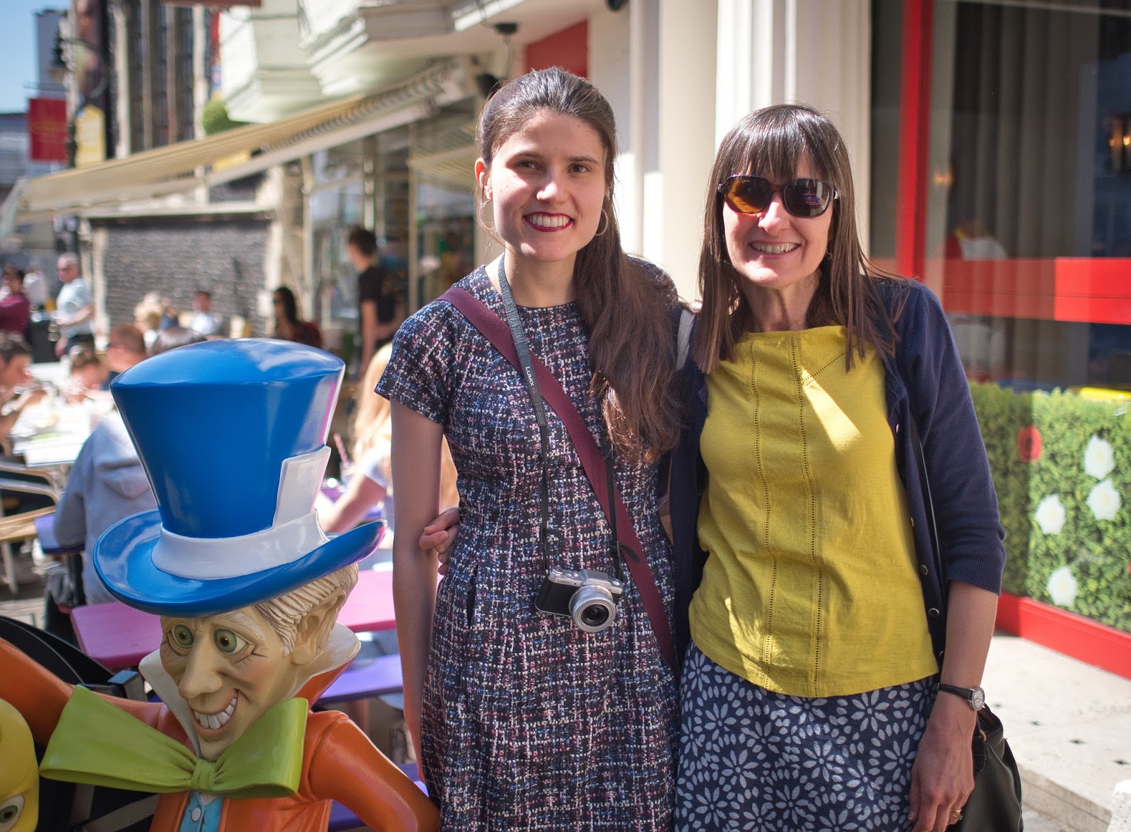 Kat Last and Mum outside Alice and the Hatter, Canterbury