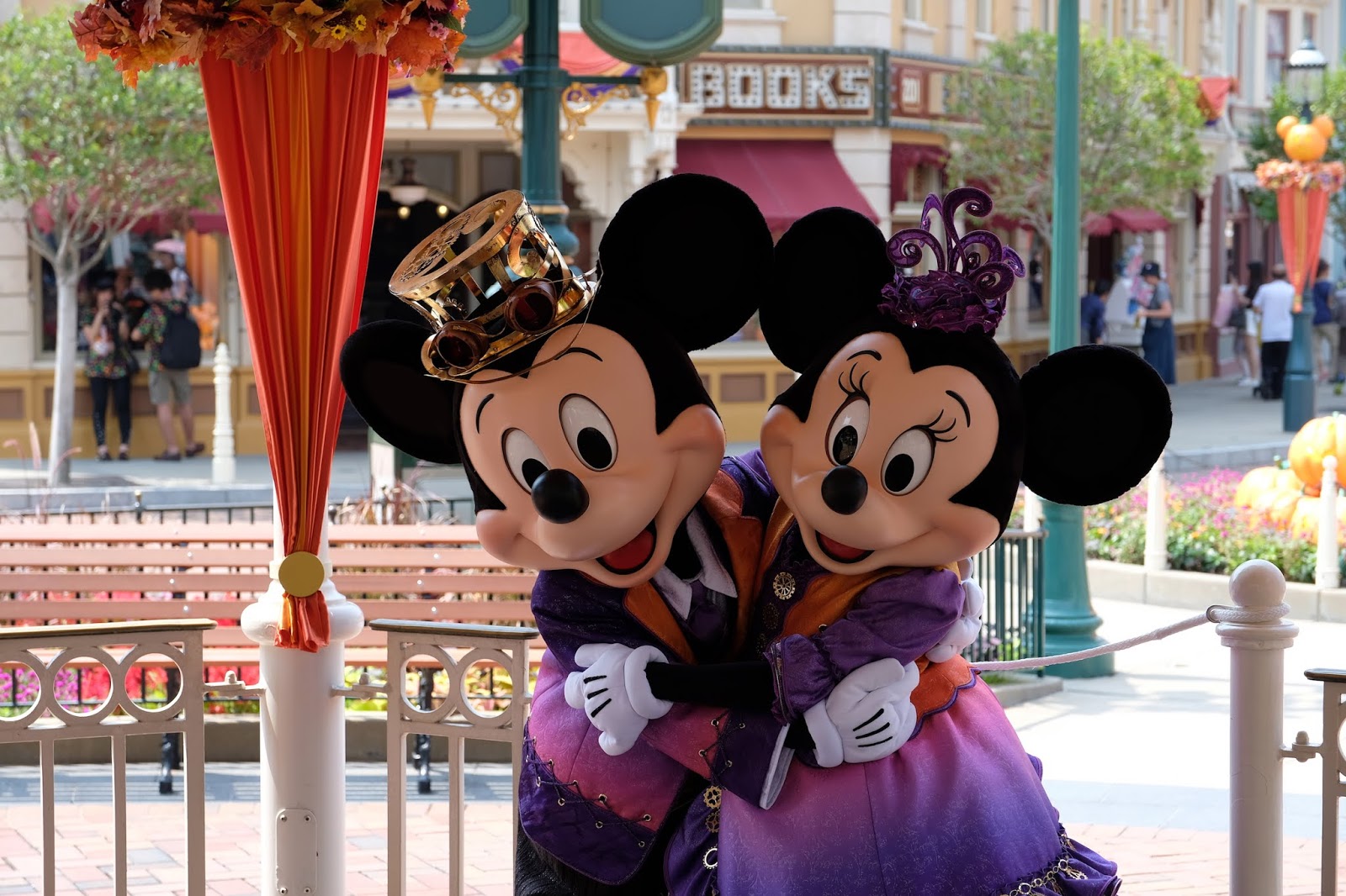 Mickey Mouse and Minnie Mouse in Halloween outfits at Hong Kong Disneyland