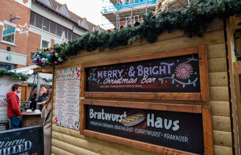 Bratwurst Haus sign, Canterbury Christmas market