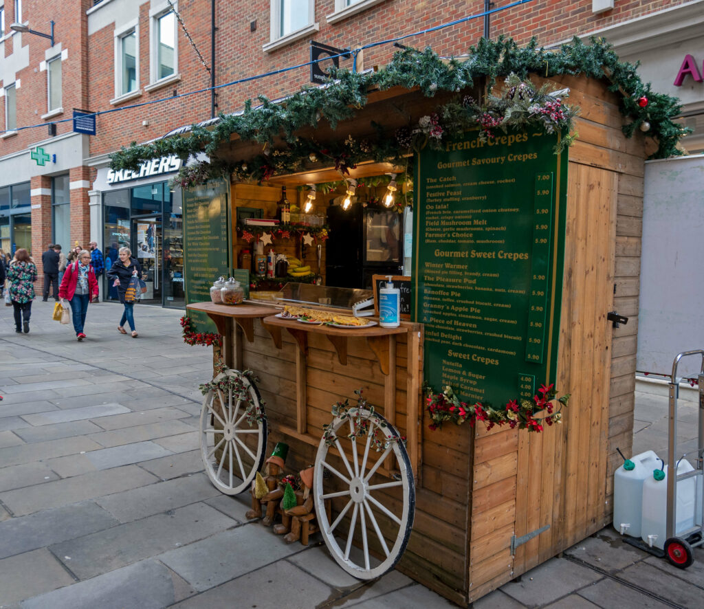 French crepes stall at the 2021 Christmas market, Canterbury