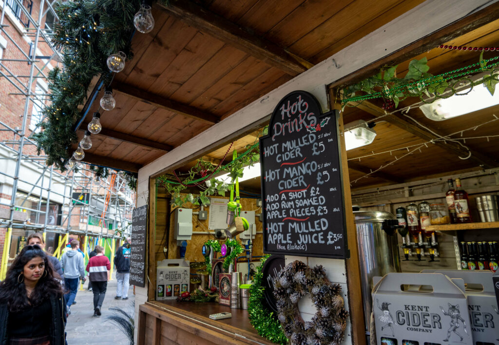 Hot drinks at the 2021 Canterbury Christmas market, Kent