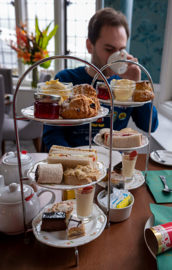 Festive afternoon tea stands at Broome Park Hotel in Barham, Canterbury