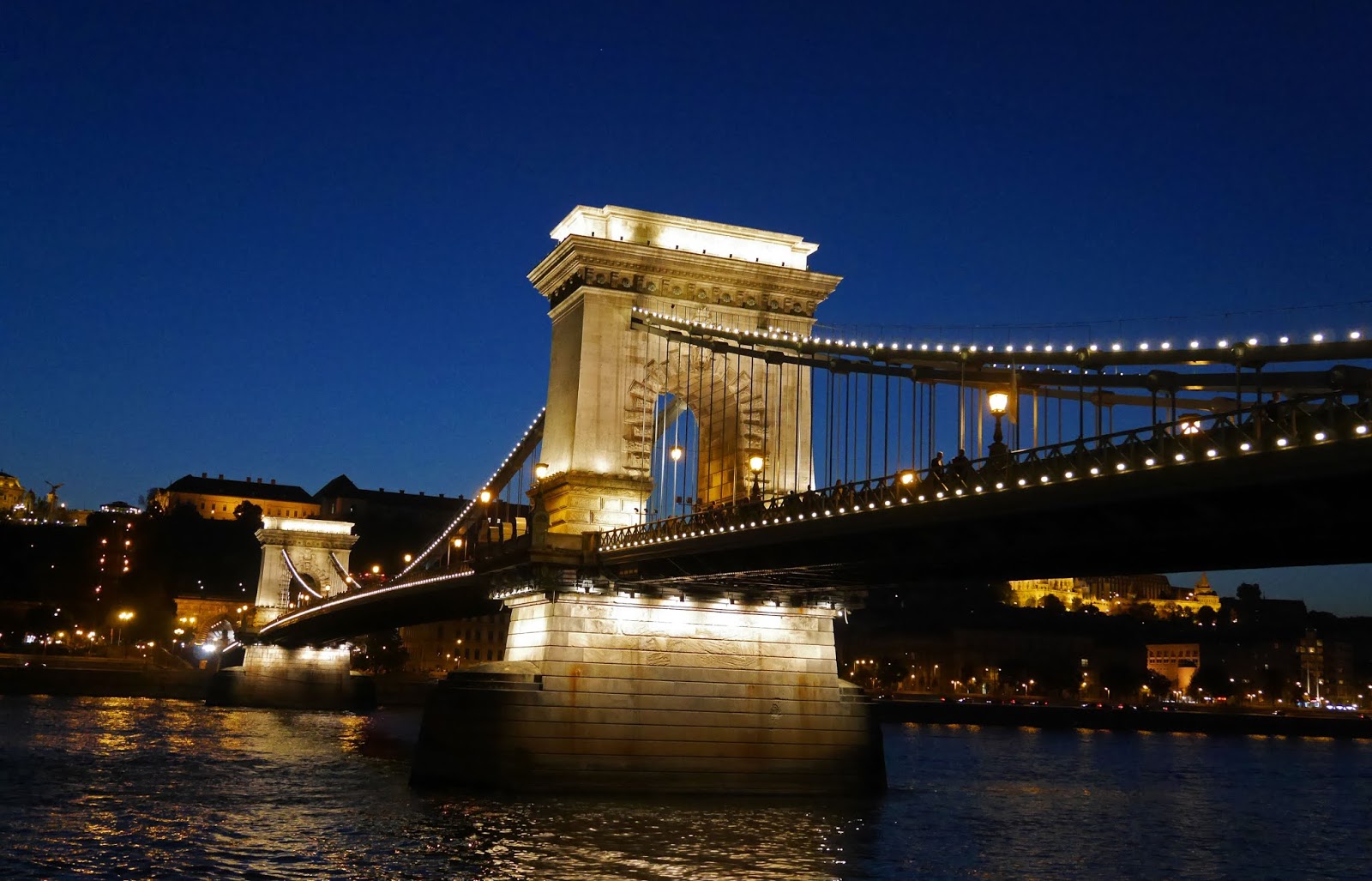 The Chain Bridge and river at night, Budapest