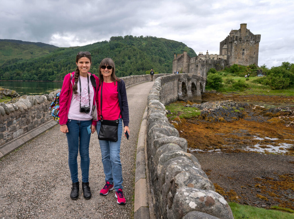 Kat Masterson and Mum on the Eilean Donan Castle bridge, Scottish Highlands