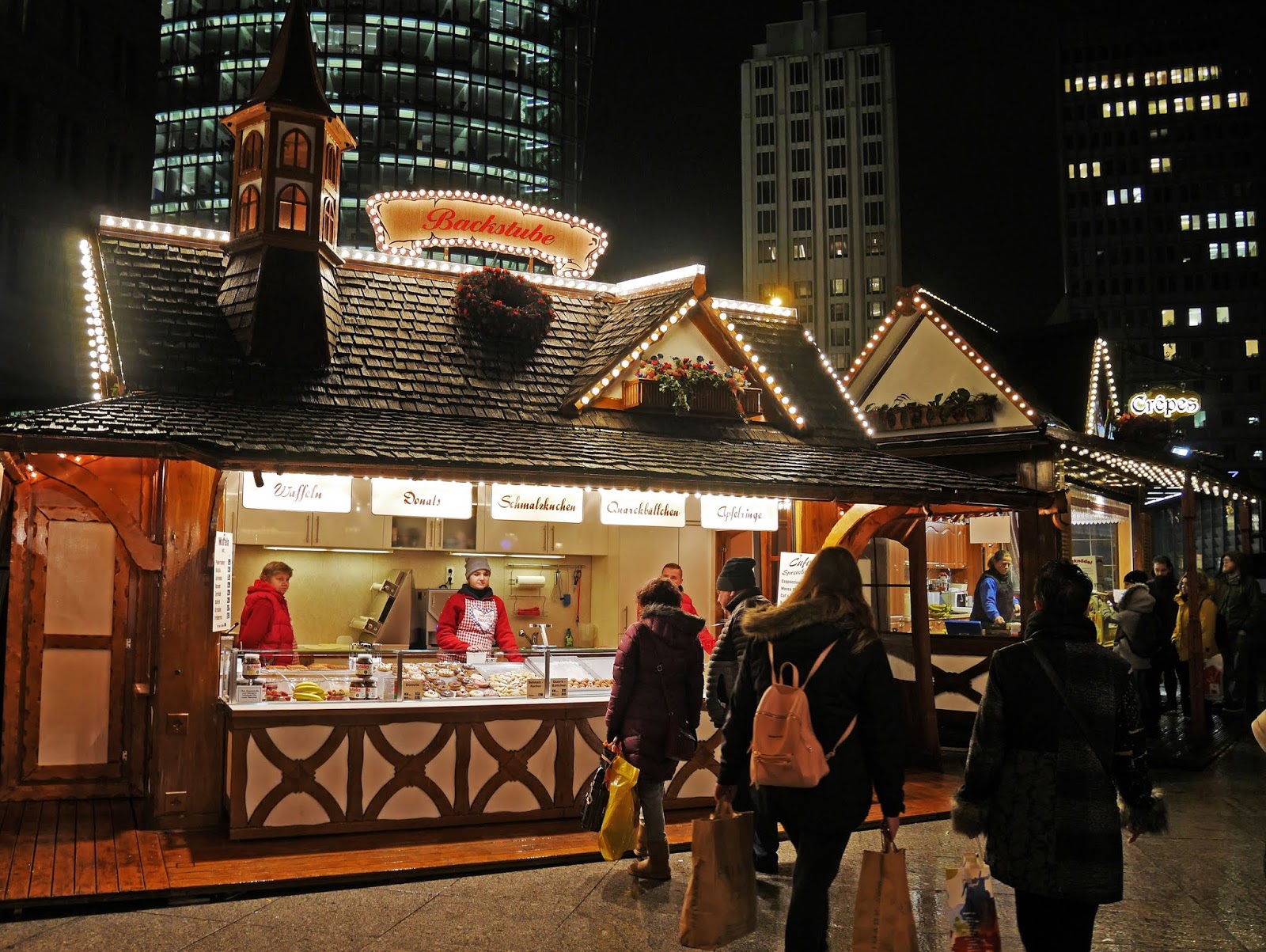 Food stall at the Potsdamer Platz Christmas Market in Berlin