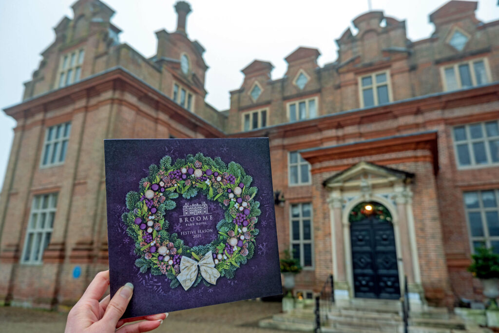 Festive season brochure outside Broome Park Hotel, Kent