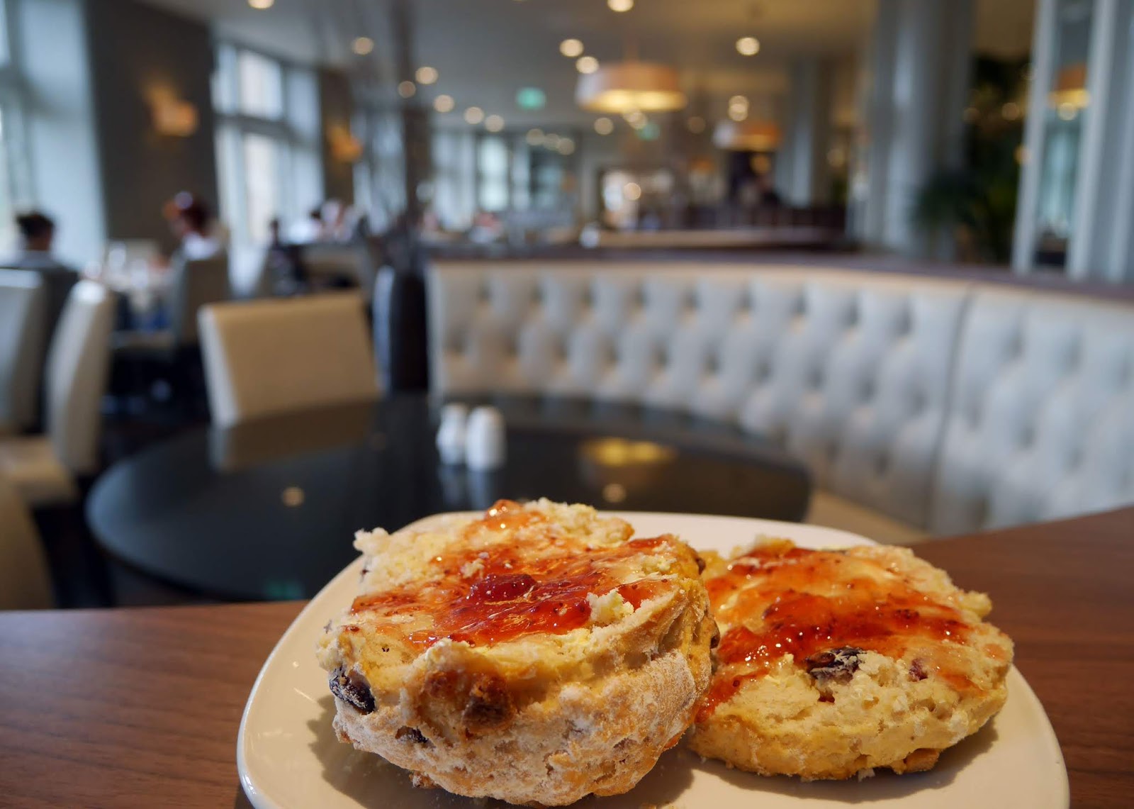 Having a scone at The Jenner's Restaurant, Edinburgh