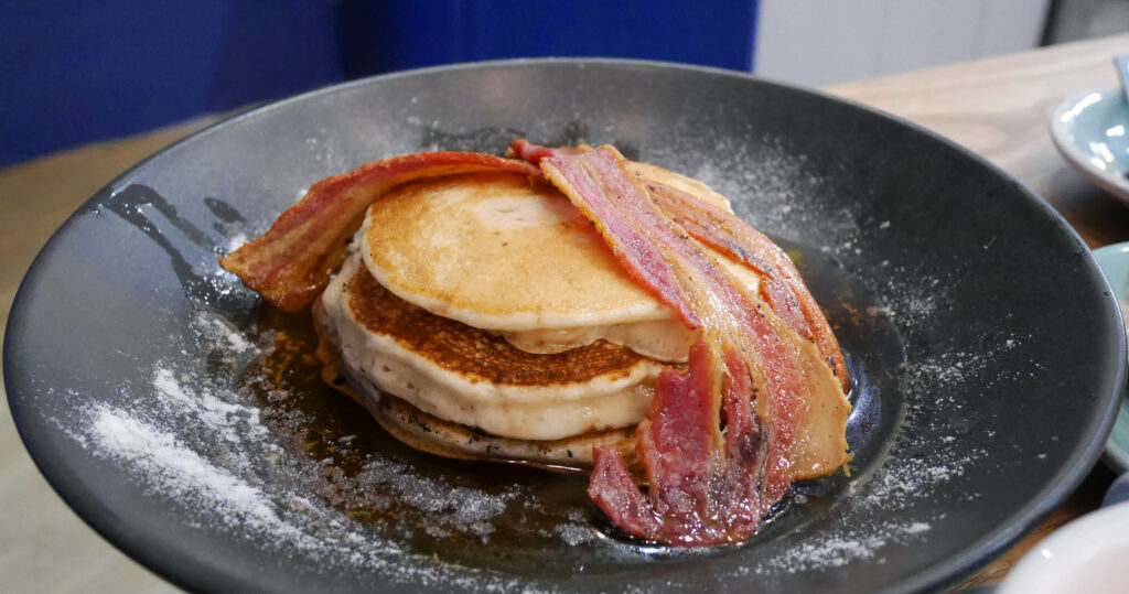 Sweet Cured Maple Bacon & Maple Syrup pancakes at Lost Sheep Coffee & Kitchen, Canterbury