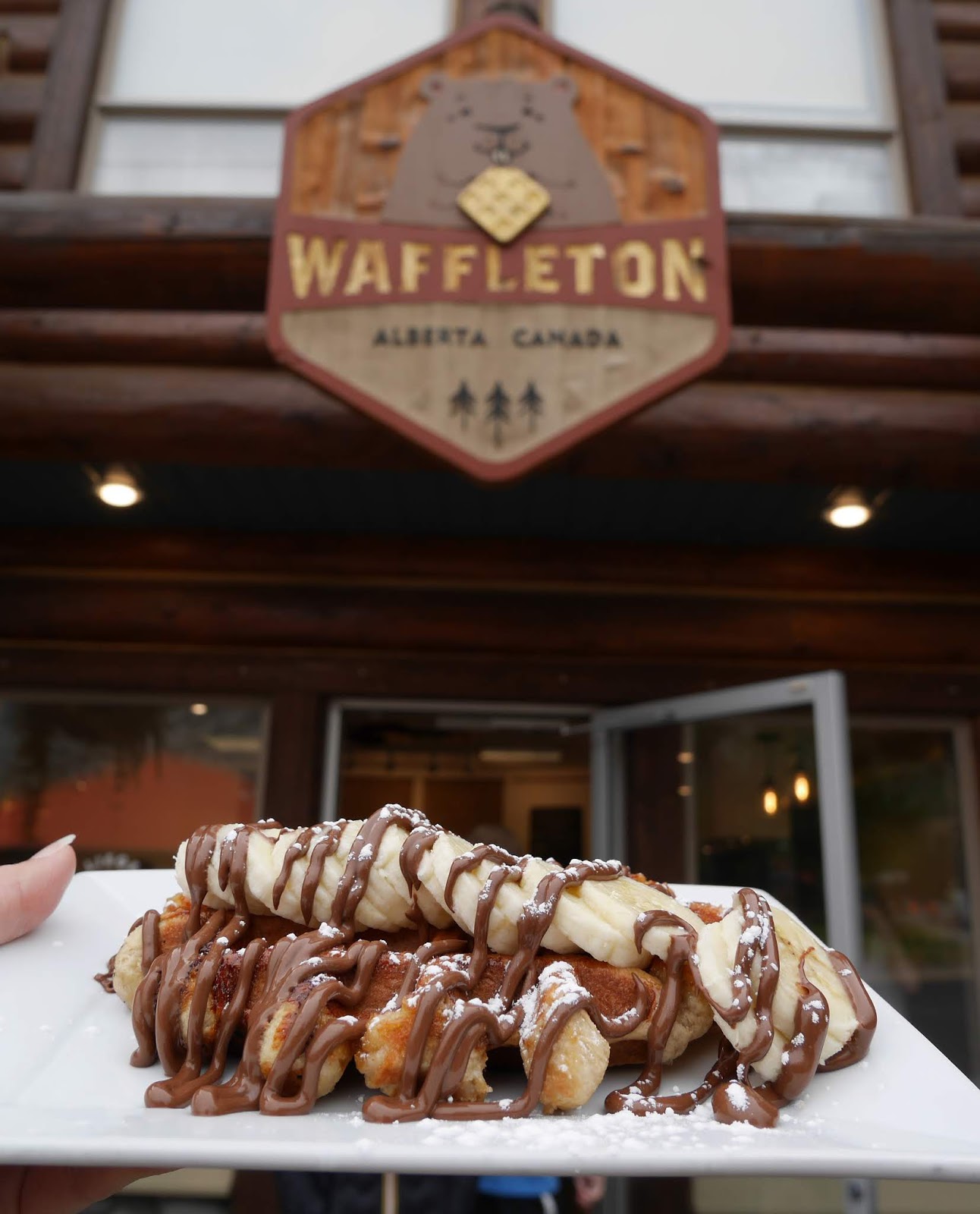 Waffles for breakfast at Waffleton in Waterton Lakes National Park, Alberta