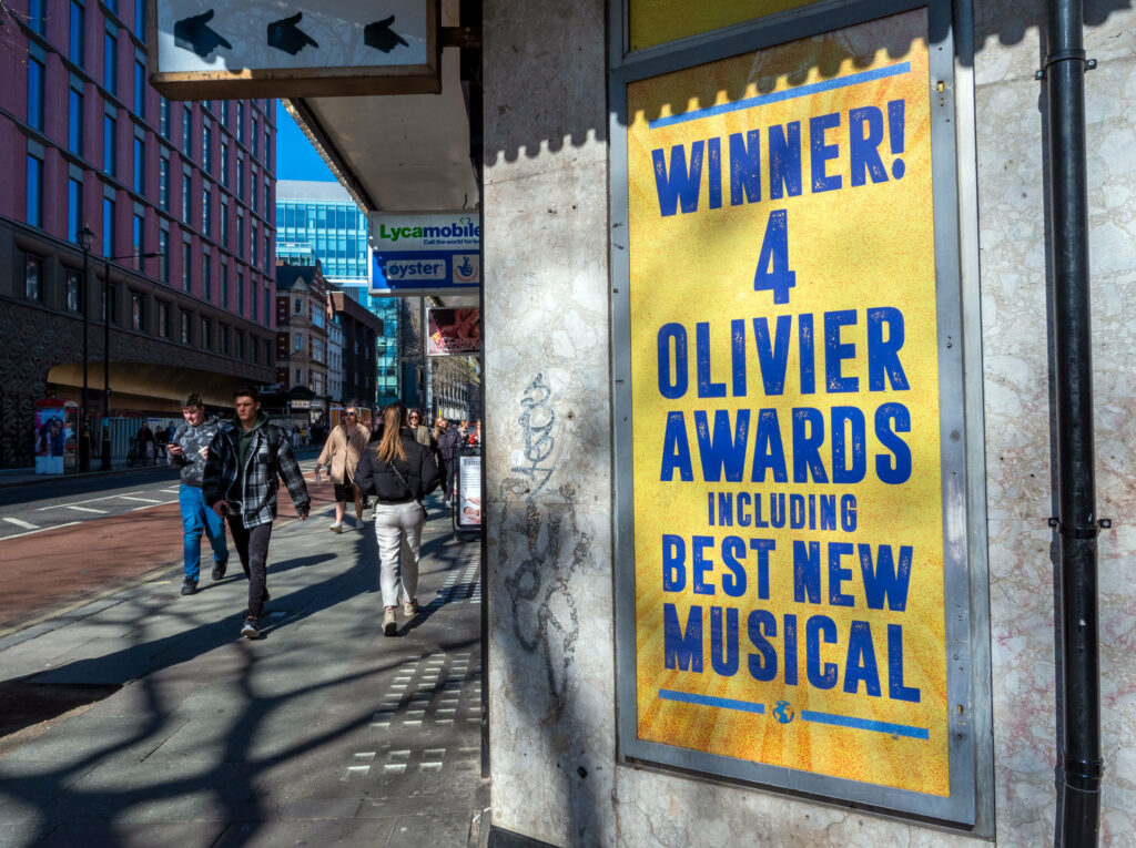 Winner of 4 Olivier Awards sign outside The Phoenix Theatre, London