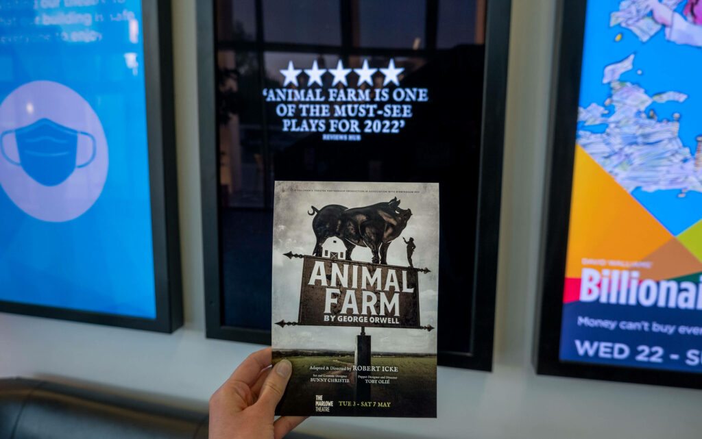 A leaflet for Animal Farm at The Marlowe Theatre in Canterbury, Kent