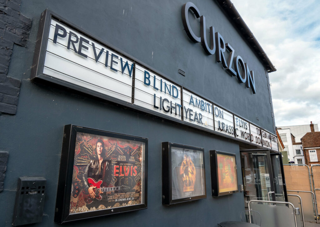 Movie posters outside the Curzon cinema in Canterbury, Kent