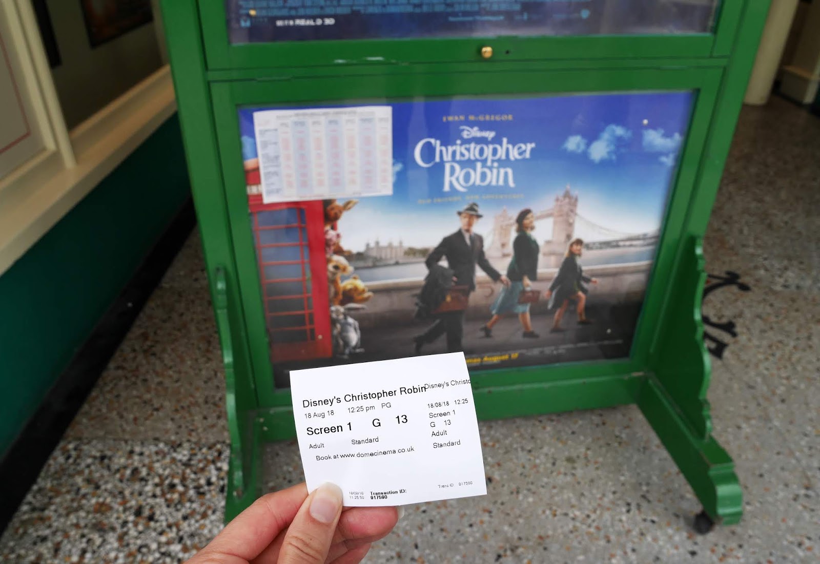 Holding my Christopher Robin cinema ticket outside The Dome Cinema in Worthing