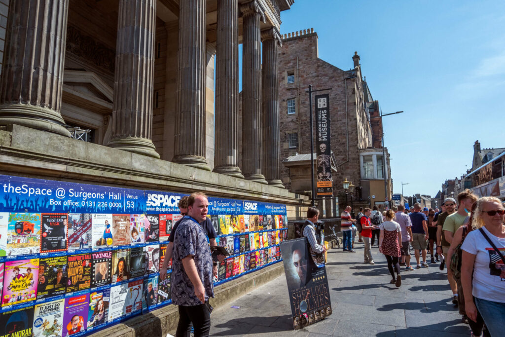 Edinburgh Fringe posters outside of the Surgeons' Hall Museums
