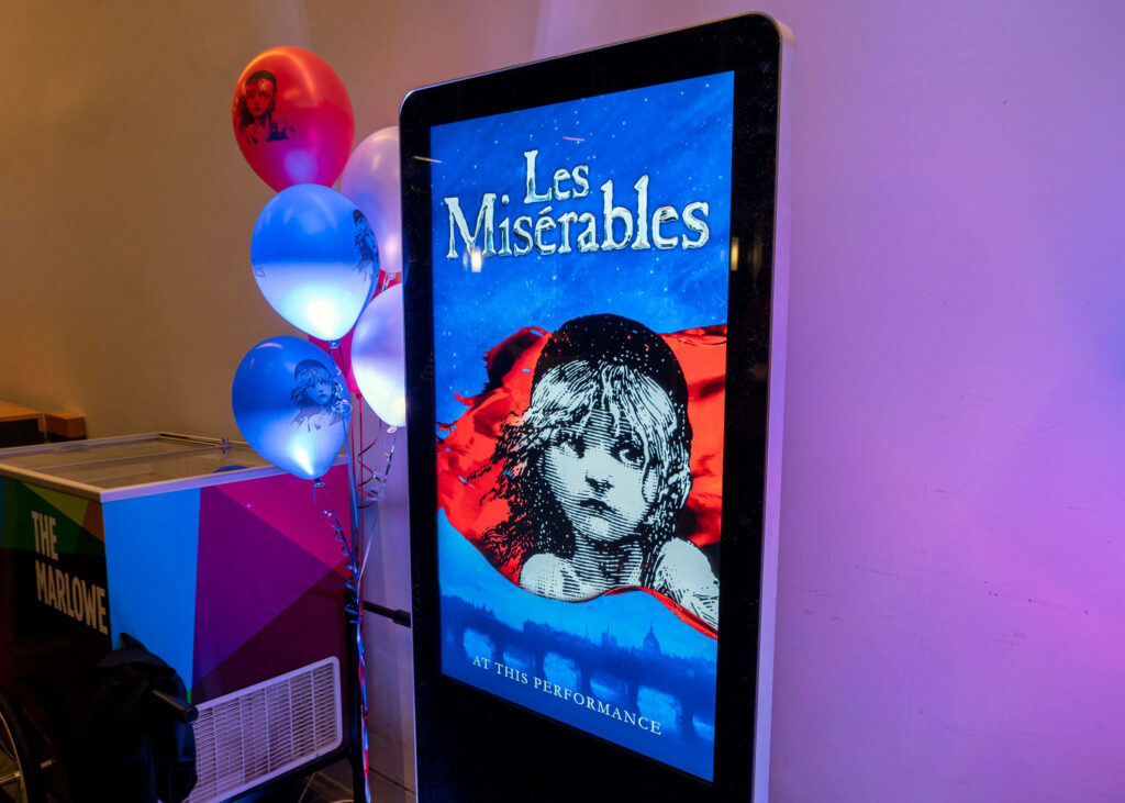 Les Misérables 'at this performance' sign at The Marlowe Theatre, Canterbury