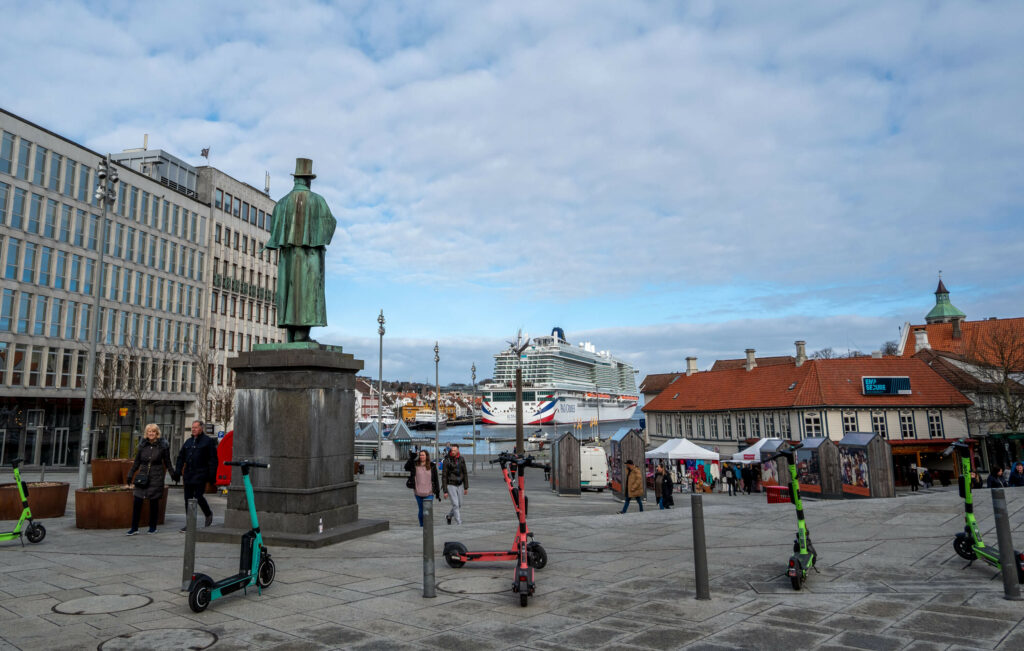 View of P&O Cruises' Iona ship from Stavanger city centre, Norway