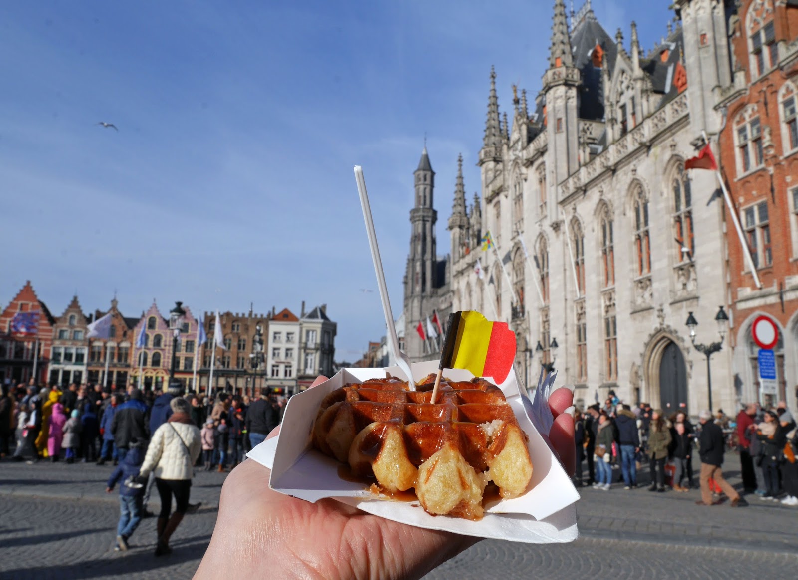 Waffles in Bruges Market Square, Belgium