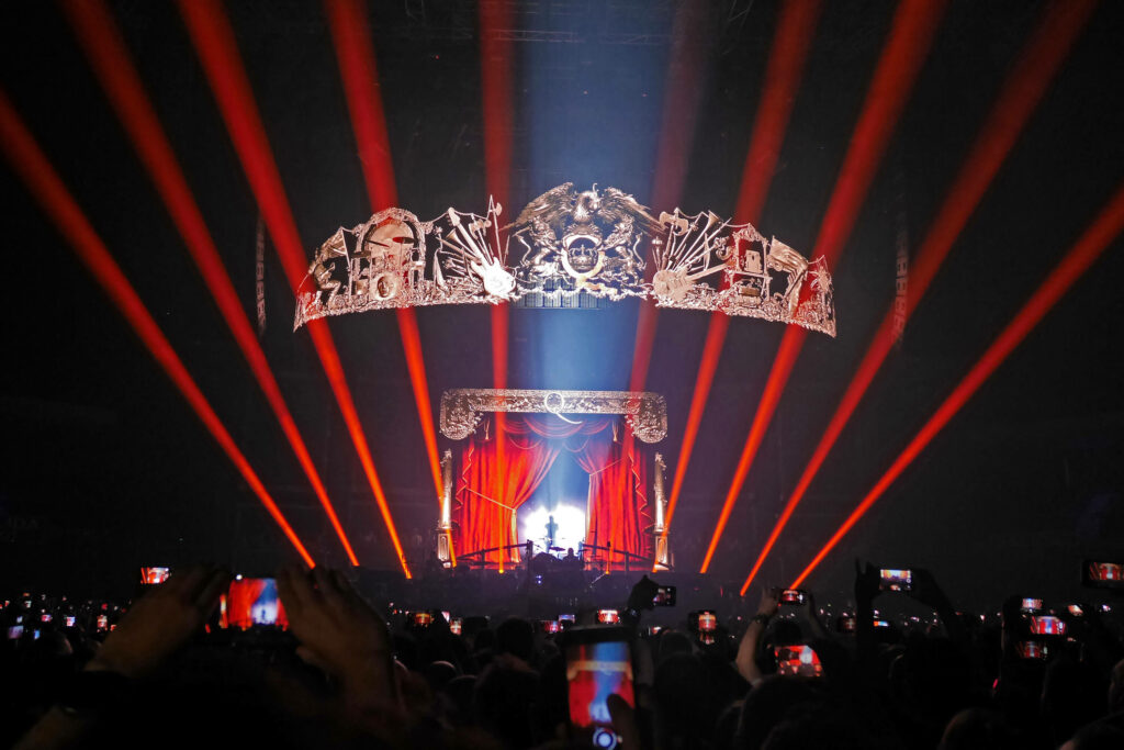 Opening song special effects as part of Queen + Adam Lambert's Rhapsody tour at the WiZink Center in Madrid, Spain