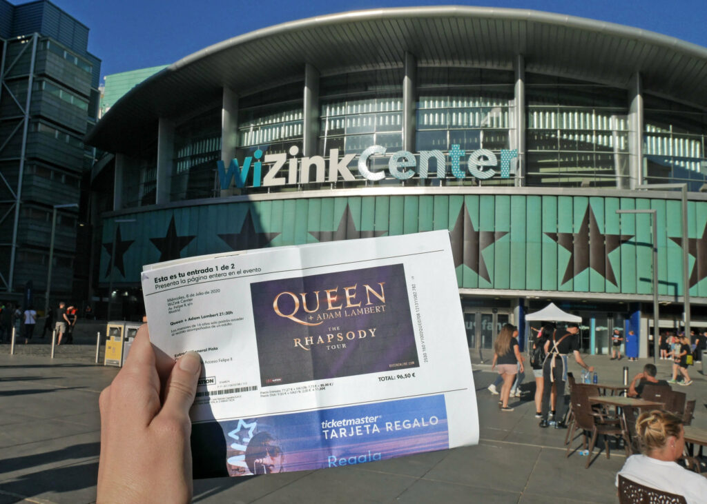 My Queen + Adam Lambert ticket outside the WiZink Center in Madrid, Spain