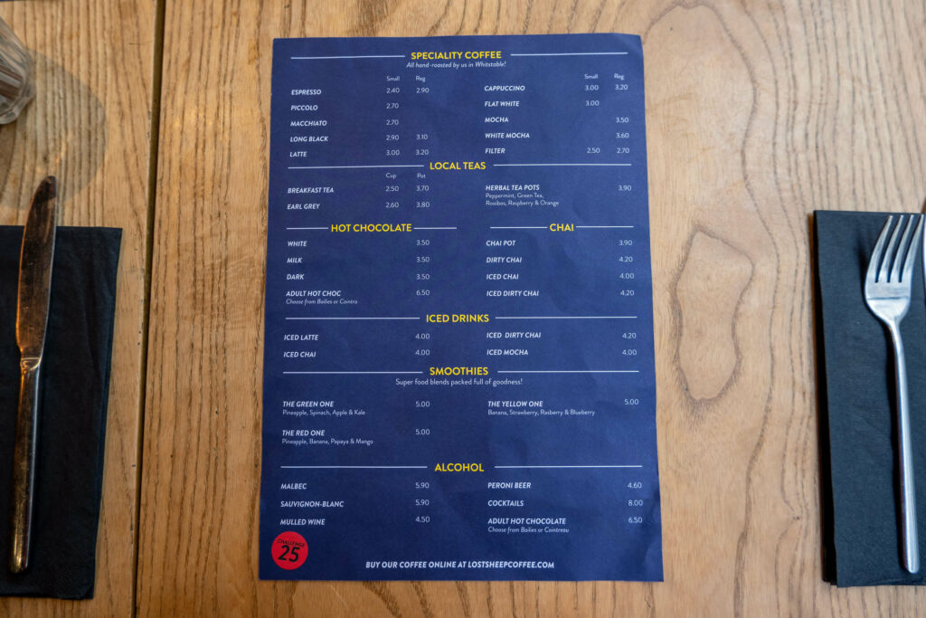 Lost Sheep Coffee & Kitchen winter drinks menu, Canterbury