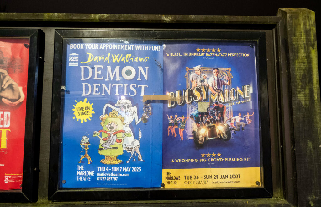Bugsy Malone musical poster near Westgate Towers in Canterbury, Kent