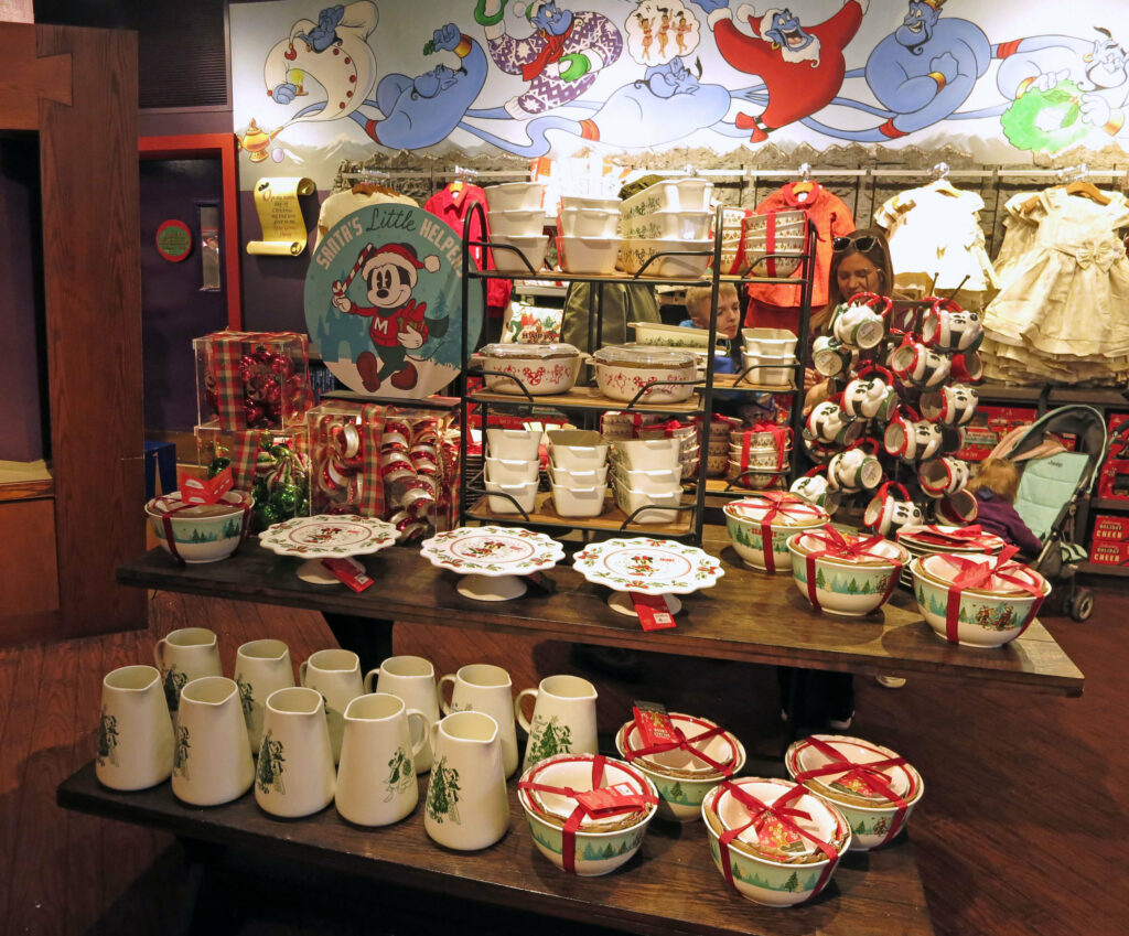 Christmas merchandise at Disney Springs shopping village in Walt Disney World