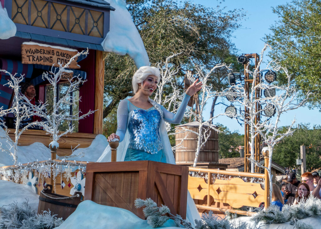 Elsa during 'Mickey's Once Upon A Christmastime' parade