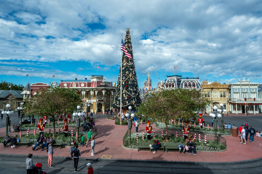 Magic Kingdom's Main Street U.S.A. during the day at Christmas time