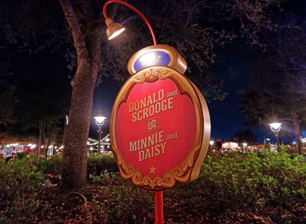 Storybook Circus character meet sign at Mickey's Very Merry Christmas Party
