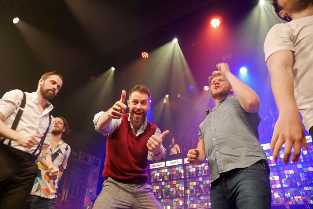 The Choir of Man cast during the finale at The Arts Theatre in London