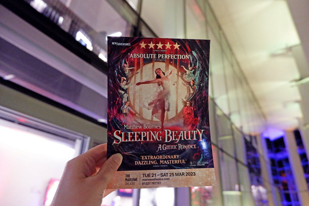 Matthew Bourne's Sleeping Beauty leaflet outside The Marlowe Theatre, Canterbury
