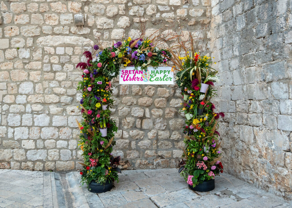 Happy Easter sign in Dubrovnik old town, Croatia