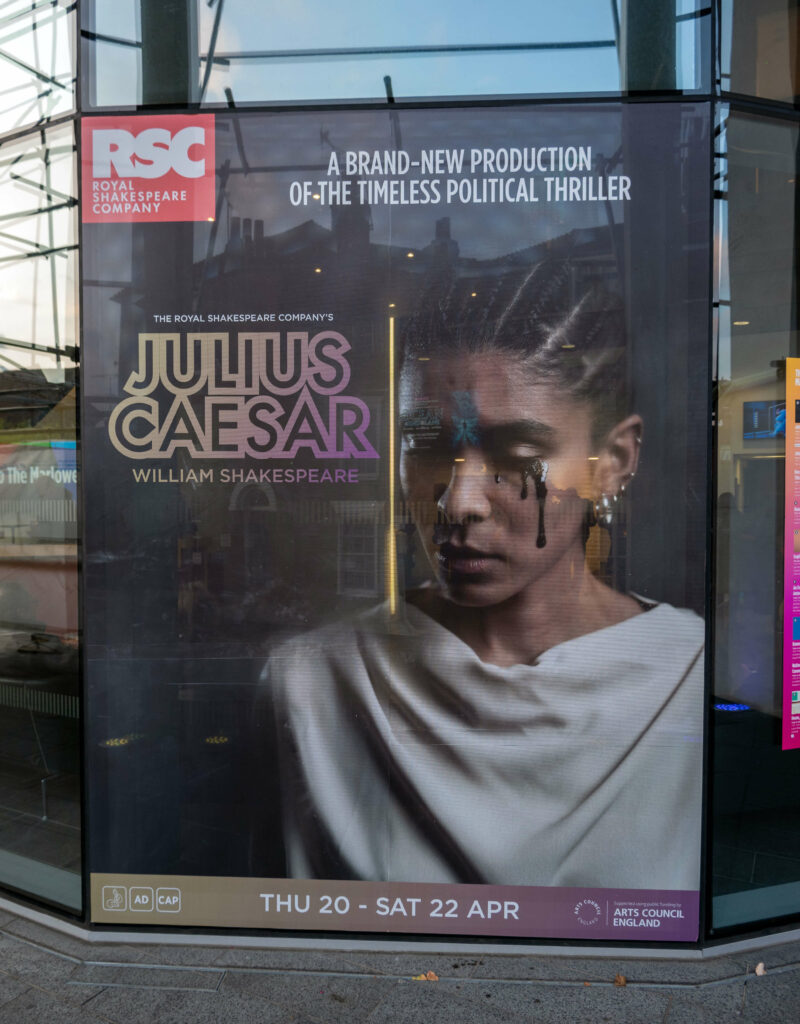 Julius Caesar poster outside The Marlowe Theatre, Canterbury